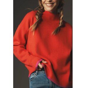 Anthropologie Maeve The Carys Mock Neck Sweater Red Motif XS
